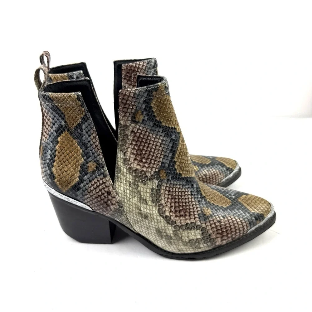 Jeffrey Campbell Cromwell Ankle Boots 9 Snakeskin Leather Slip On Cutout Bootie
